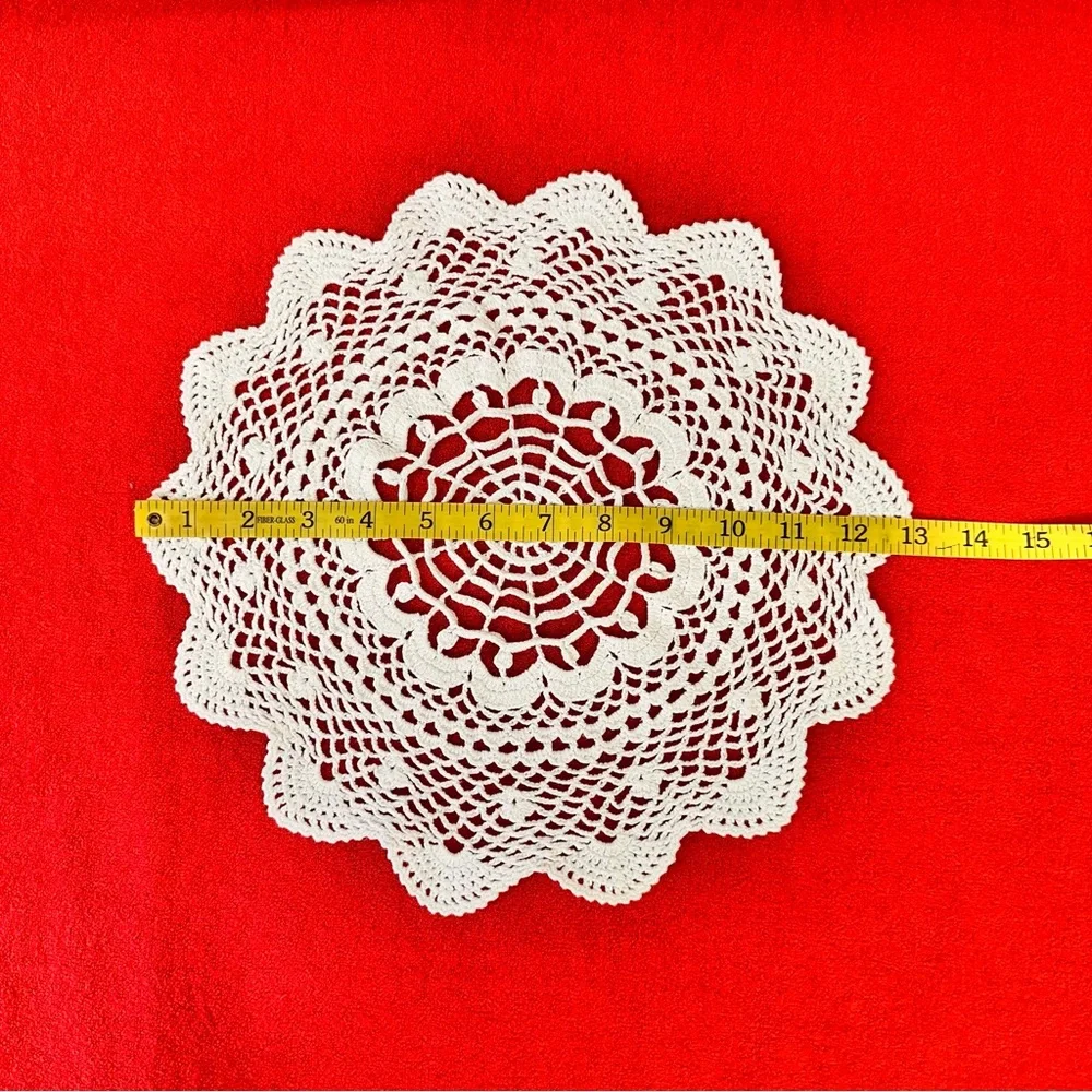 Vintage Handmade Crochet Round Doilies Tablecloth Decor Placemats White Cotton